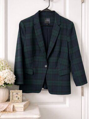 The Limited Green Navy Plaid Blazer Preppy Academia Jacket Medium